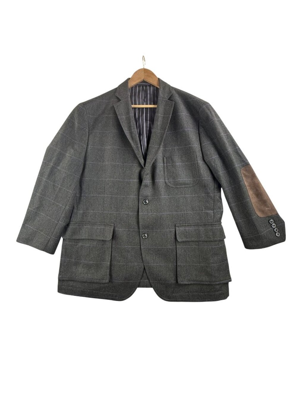 Flynt Blazer Mens 46R Green Herringbone Wool Suede Elbow Patch Sport Coat Jacket